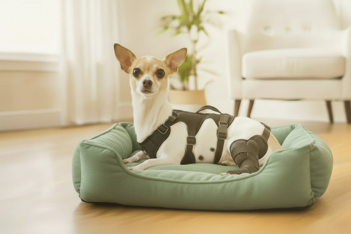 Charlie on Green Bed - Cleared Up